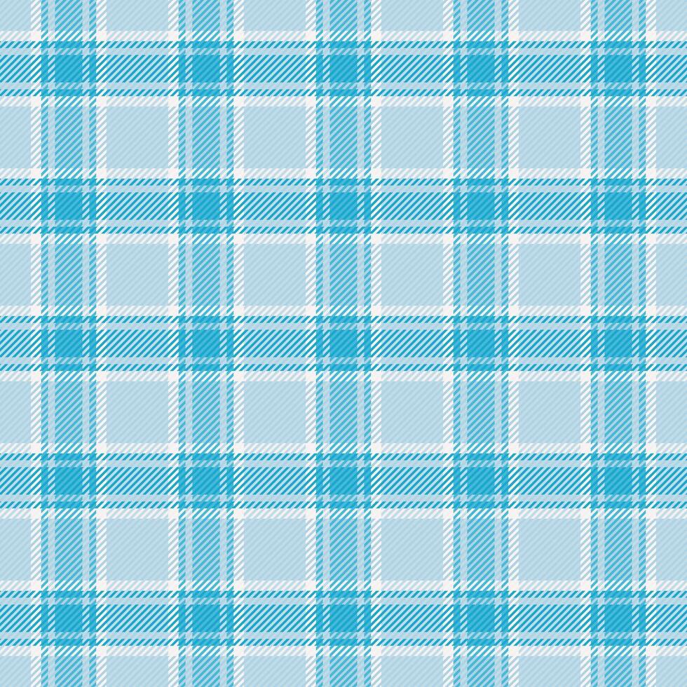 Spanish fabric seamless pattern, rectangle texture plaid. Repeat tartan check textile background in cyan and light blue colors. vector