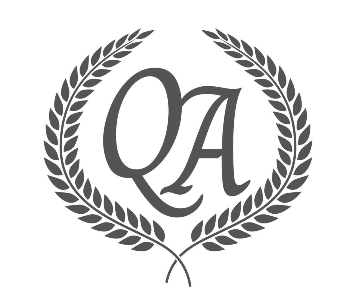 Initial letter Q and A, QA monogram logo design with laurel wreath. Luxury calligraphy font. vector