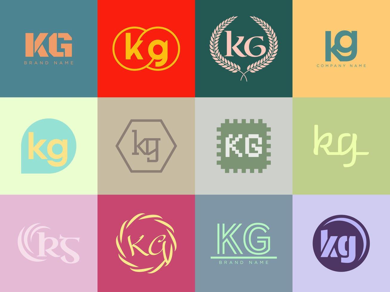 KG logo company template. Letter k and g logotype. Set different classic serif lettering and modern bold text with design elements. Initial font typography. vector