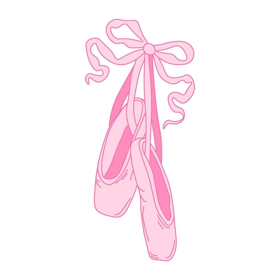Ballerina pointe shoes with bow. Female pink ballet slippers for classic dance vector
