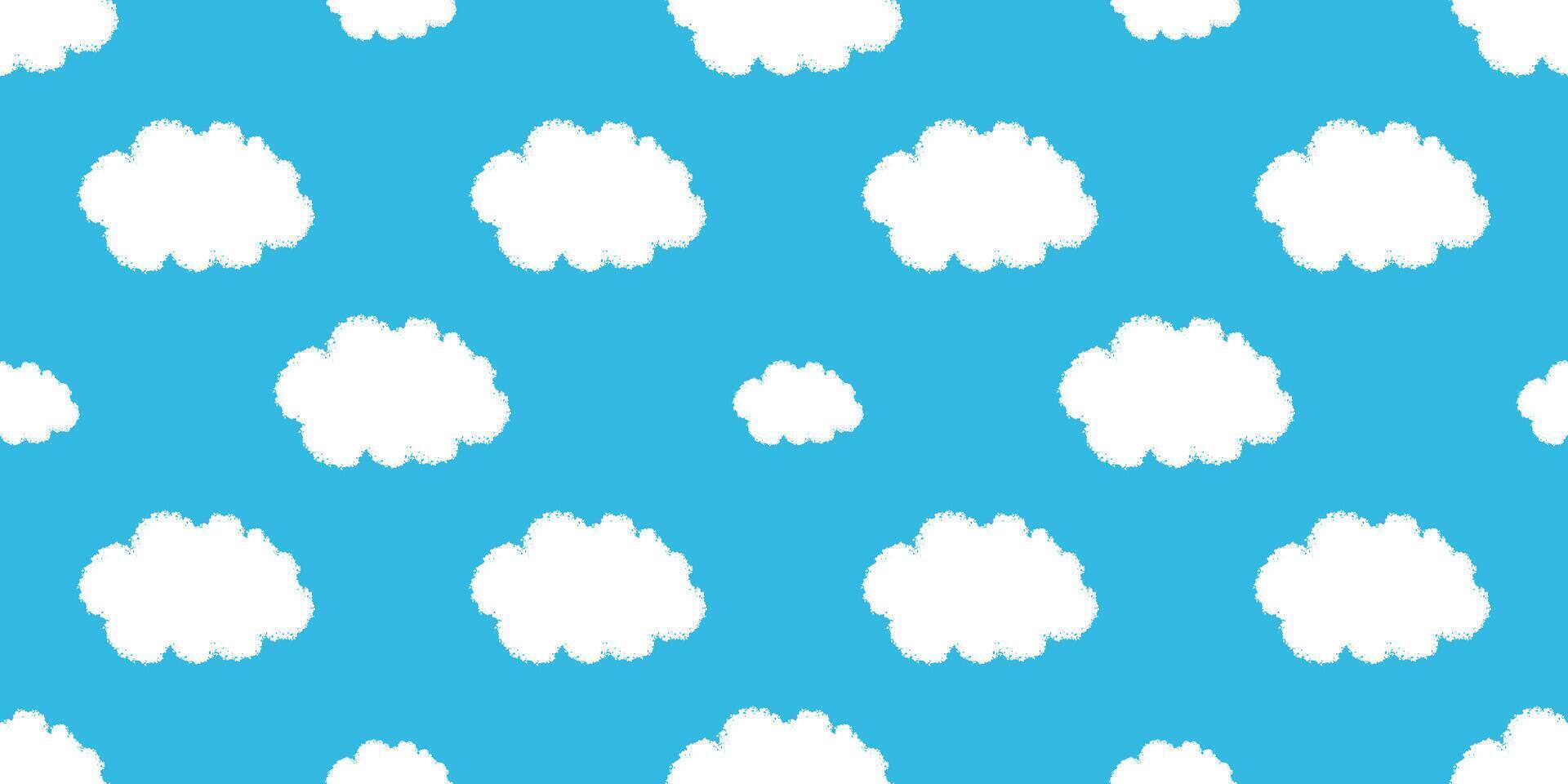 White clouds on blue sky seamless pattern. Chalk drawn white clouds vector