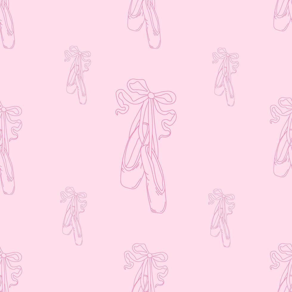 Seamless pattern pointe shoes with bow. Female ballet slippers for classic elegant dance vector