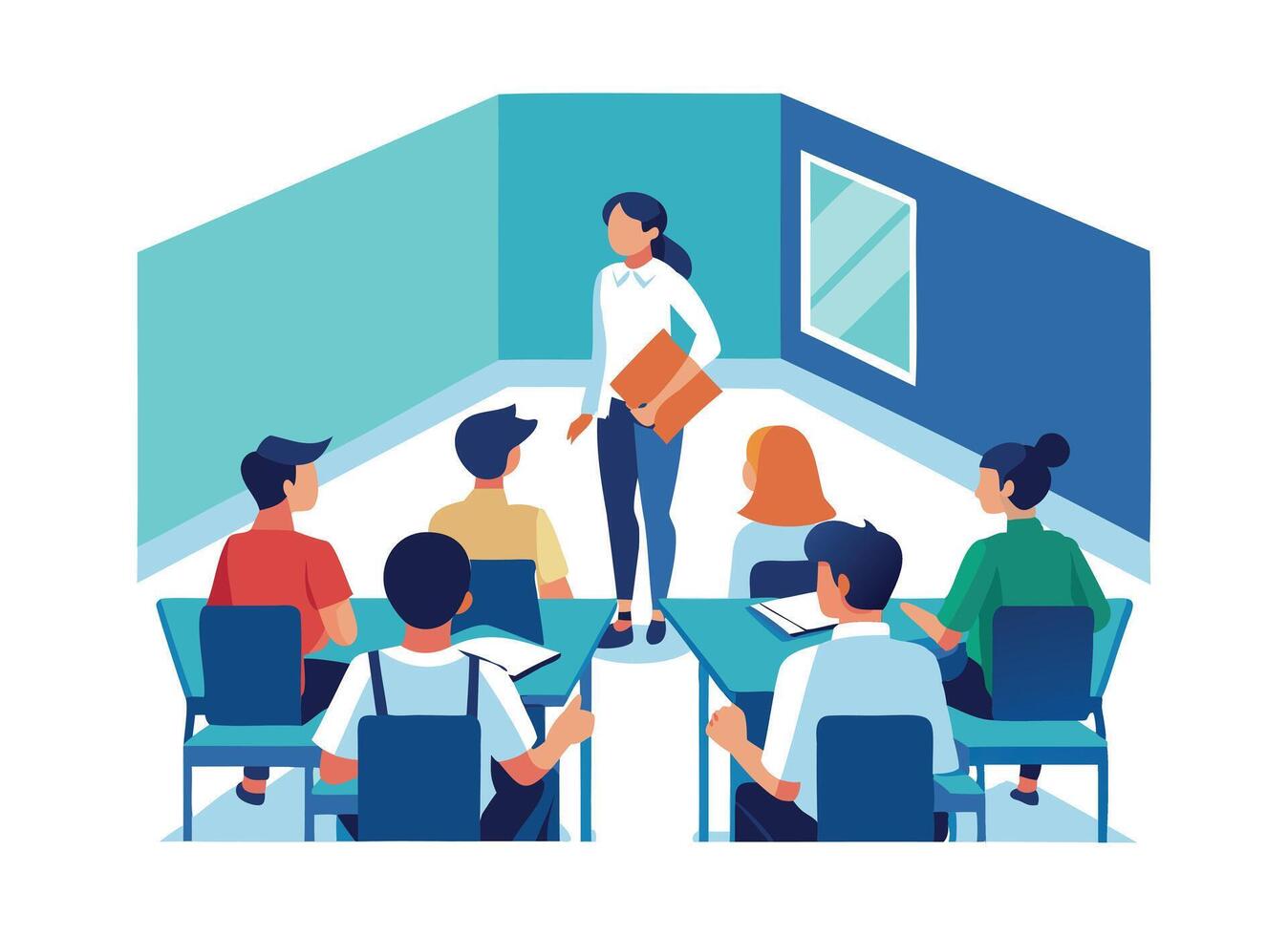Engaging Classroom Lecture with Teacher and Students Modern Educational vector