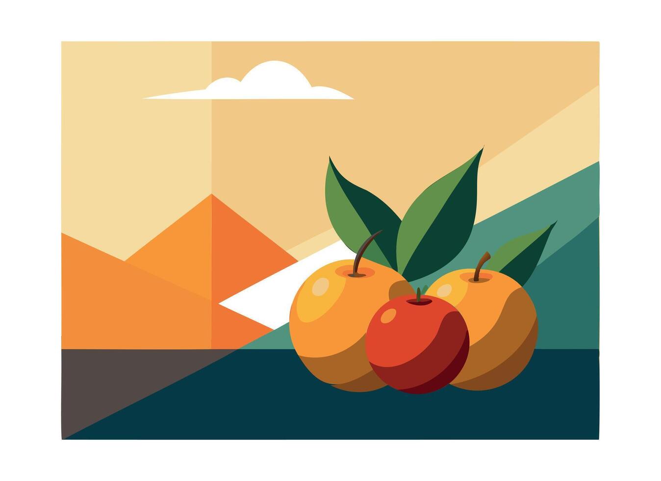 Vibrant Minimalist Fruit Art with Geometric Background vector