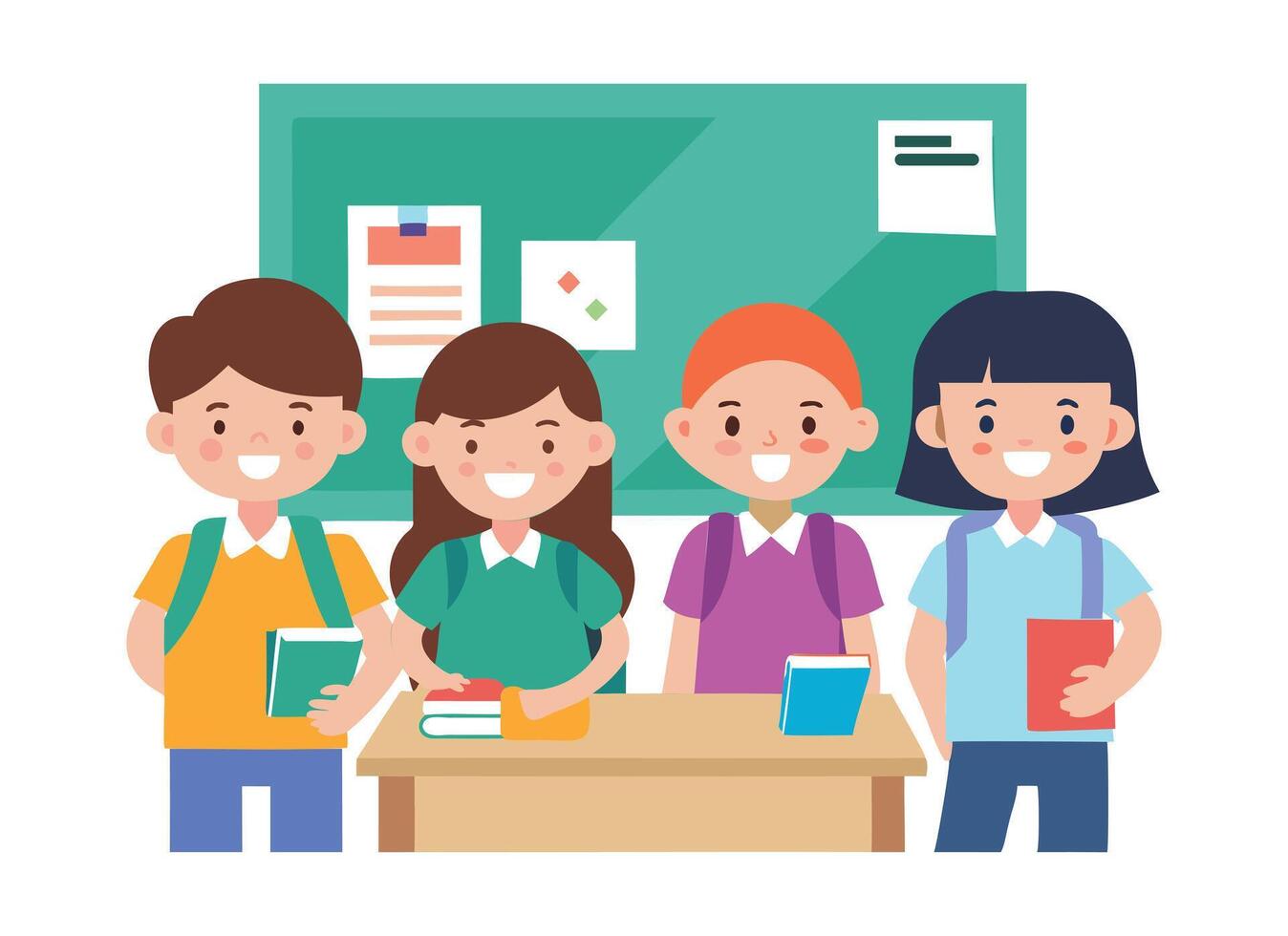 Happy School Children in Classroom Illustration vector