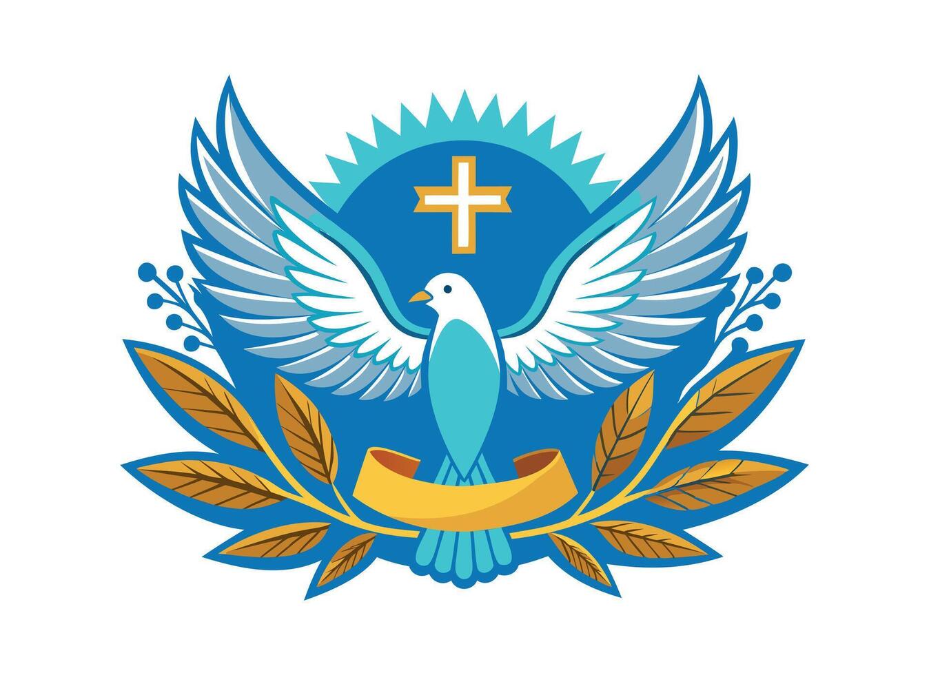 Peaceful Dove with Cross and Olive Branches - Christian Symbol of Hope and Peace vector