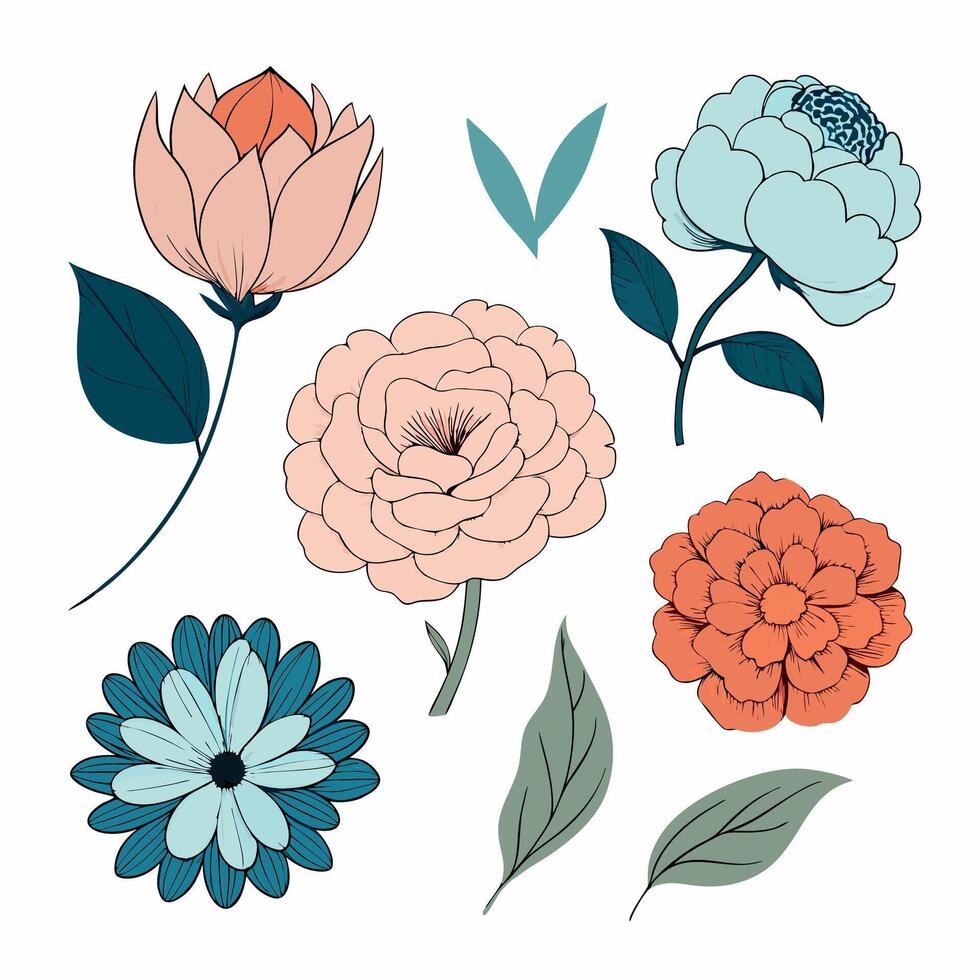 Hand draw colourful flowers. vector