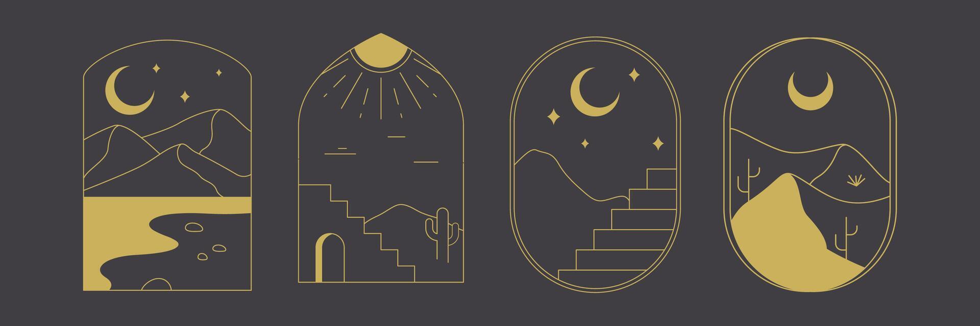 Abstract Desert Scenes Minimalist Boho Landscape vector