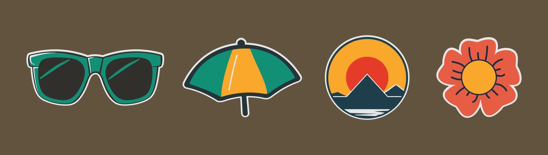 Retro Summer Beach Icon Stickers vector