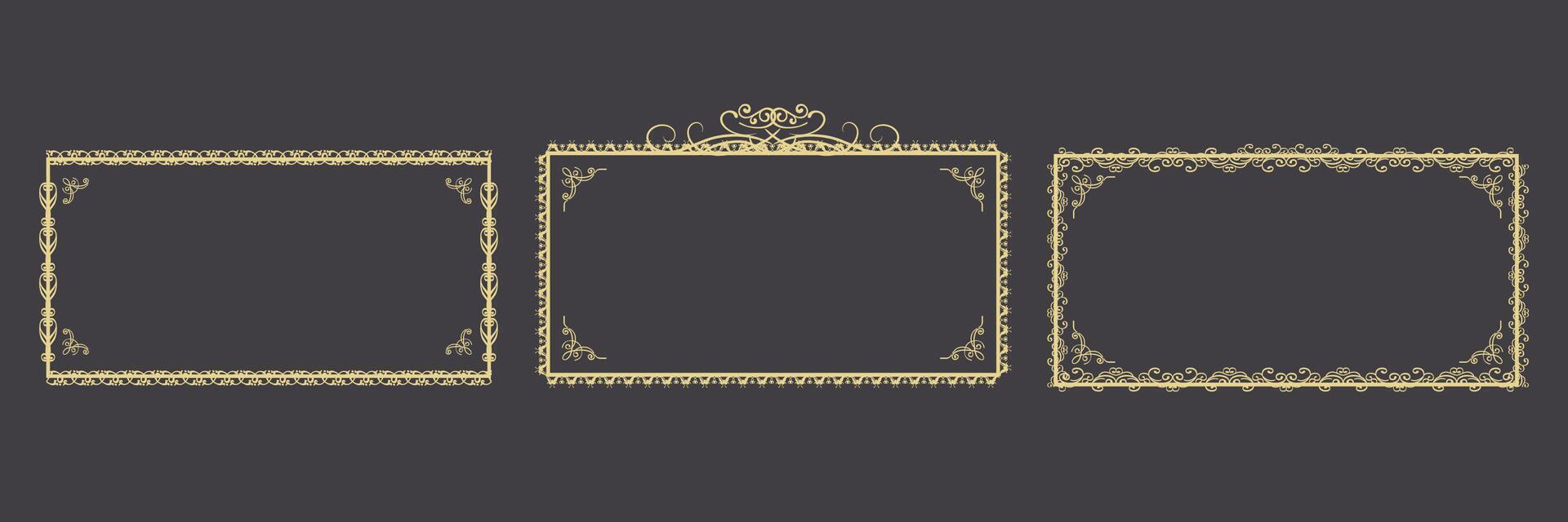 Elegant Gold Ornate Art Deco Frame Collection for Luxurious Design Projects vector