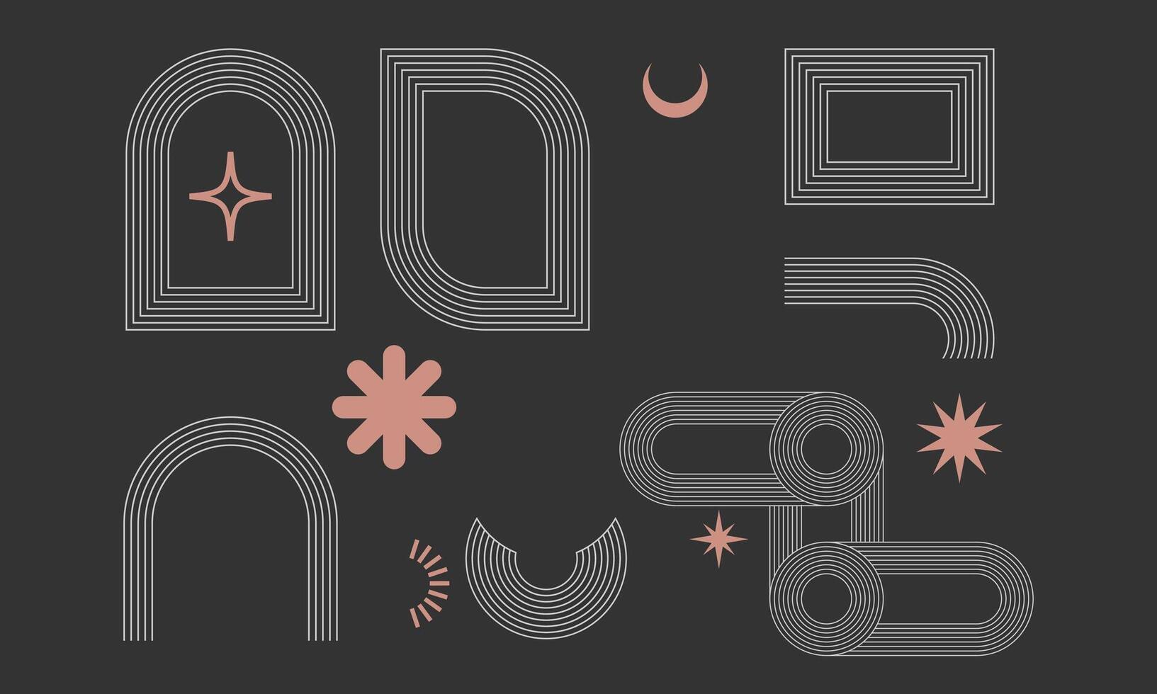 Minimalist Abstract Boho Geometric Line Art on Dark Background vector