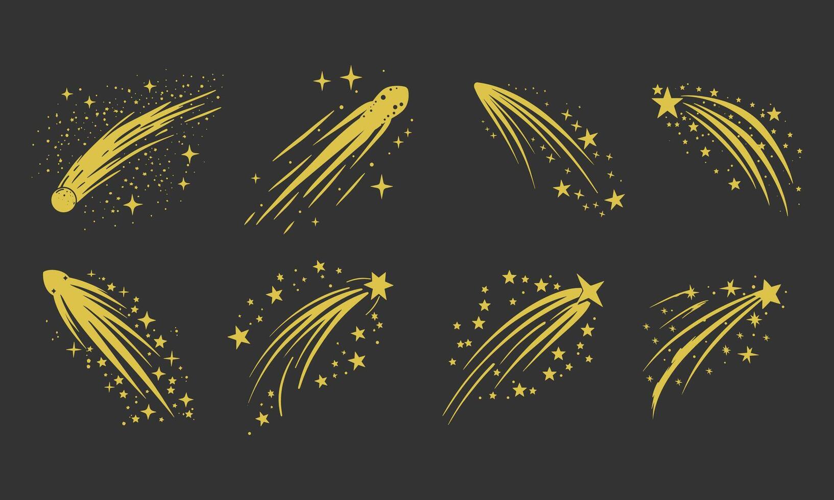 Celestial Design Elements Golden Shooting Stars and Comets vector