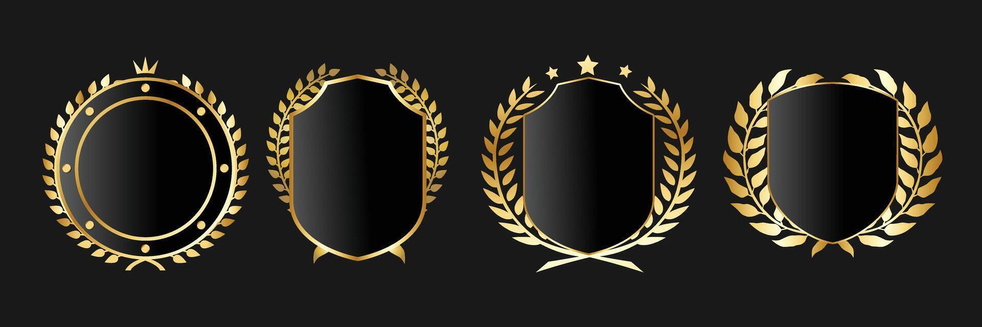 Luxurious Gold Laurel Shield Logos vector