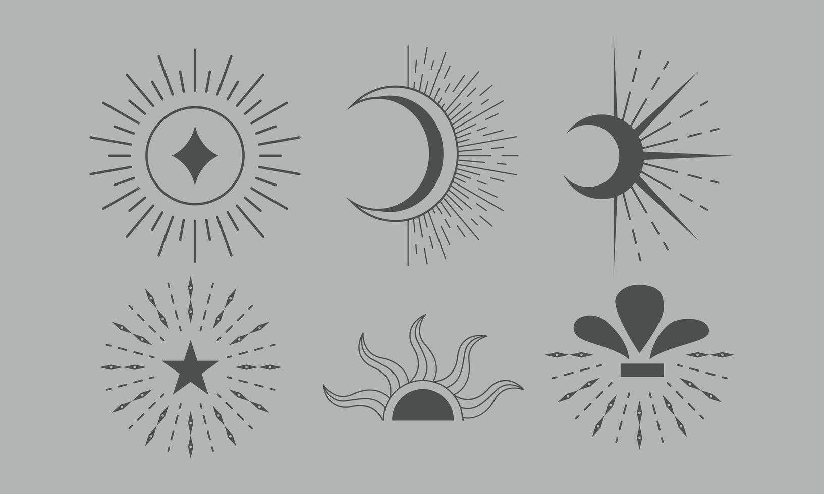 Celestial Boho Sun and Moon Elements vector