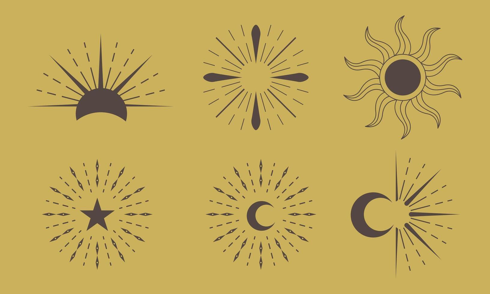 Boho Celestial Sun and Moon Symbols vector