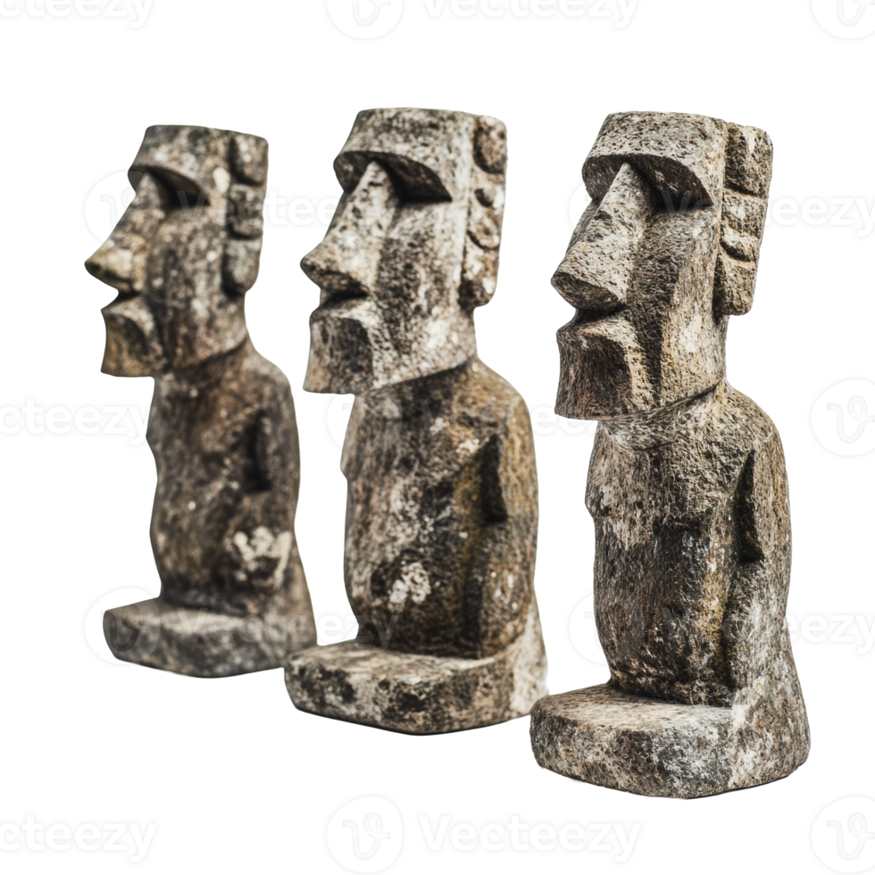 Three ancient stone figures displayed in close-up png