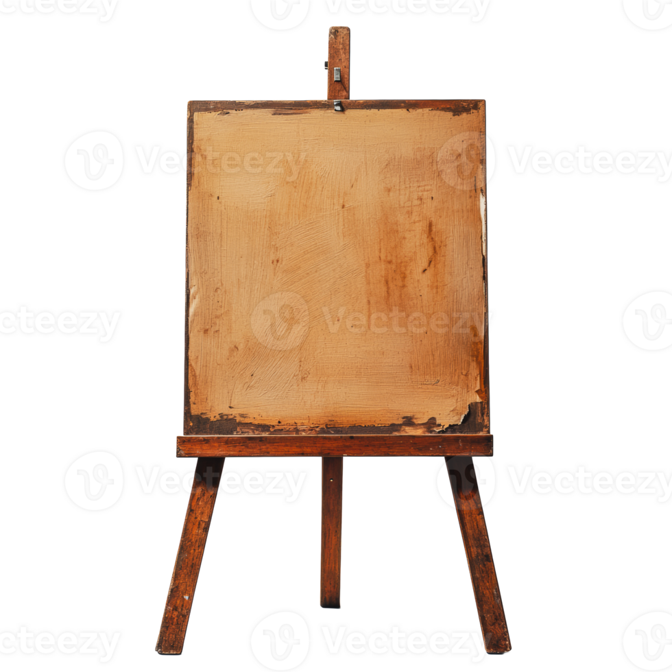 Blank canvas on a wooden easel in a studio png