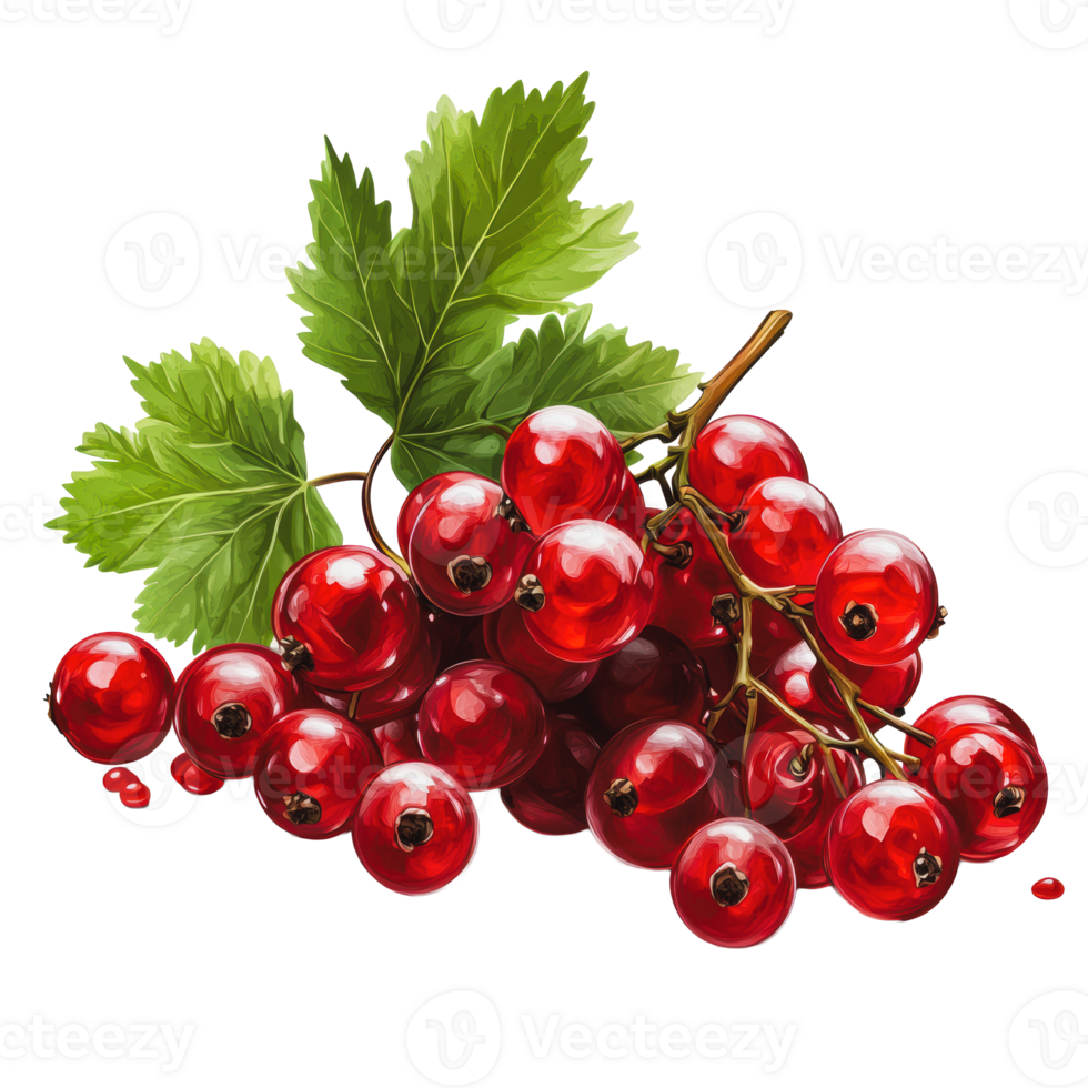 Fresh red currants with green leaves on display png