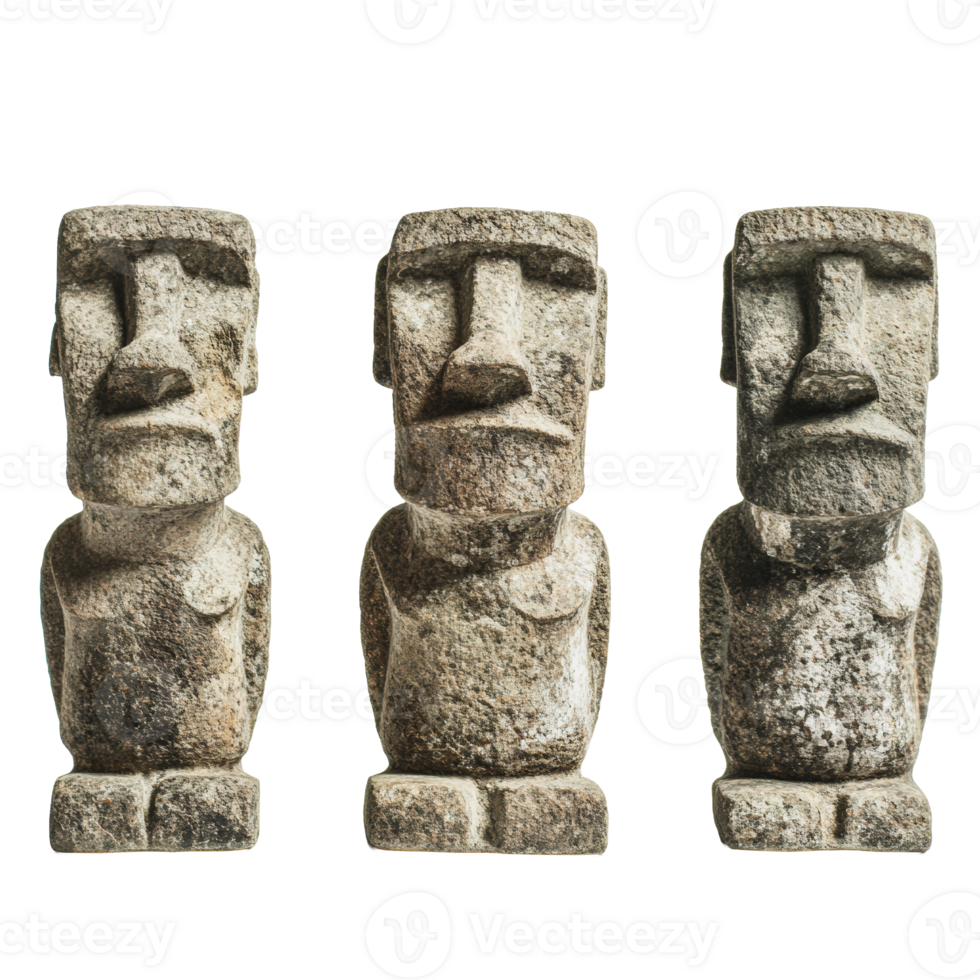 Moai statues on display at a cultural exhibition png
