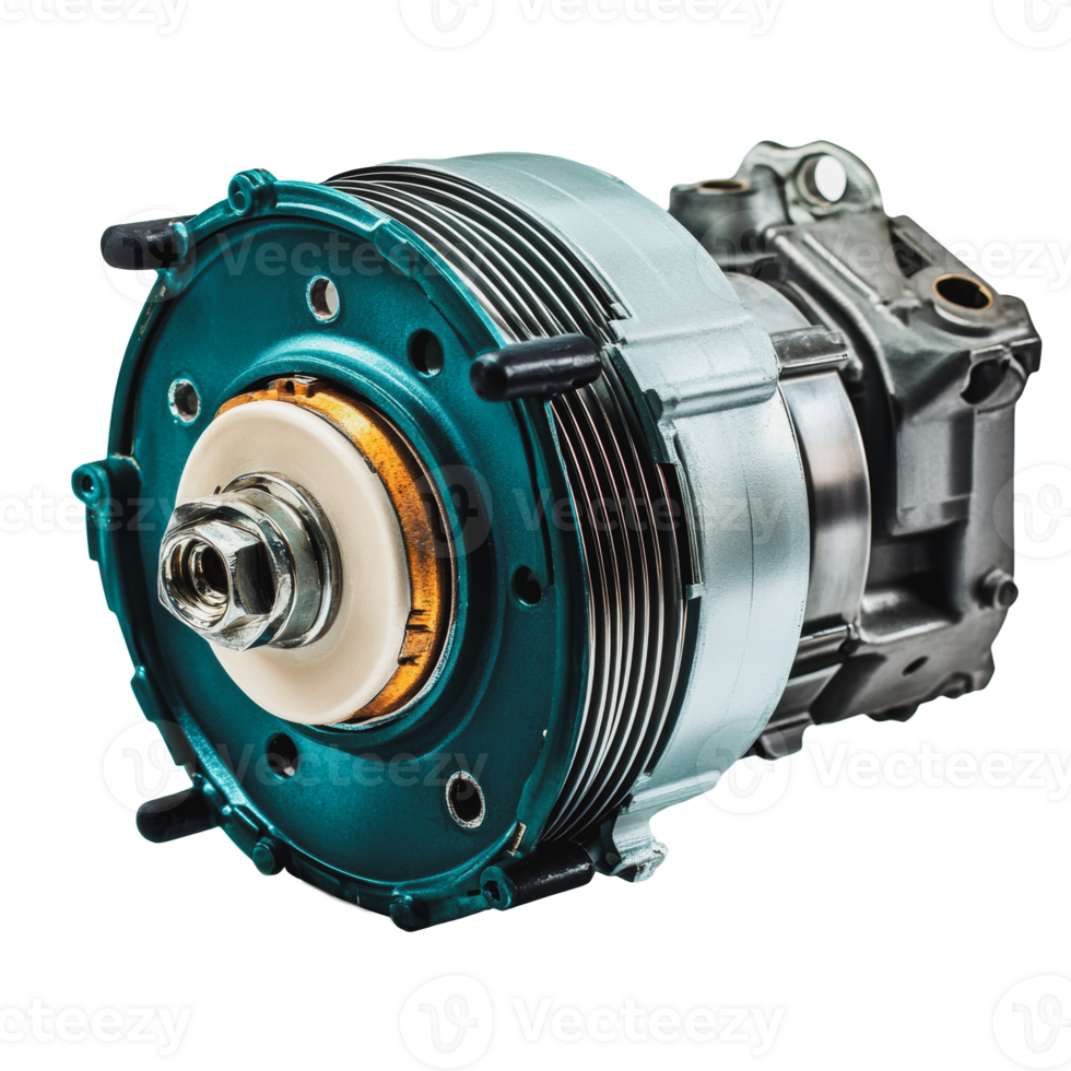 Electric motor with blue and silver casing png