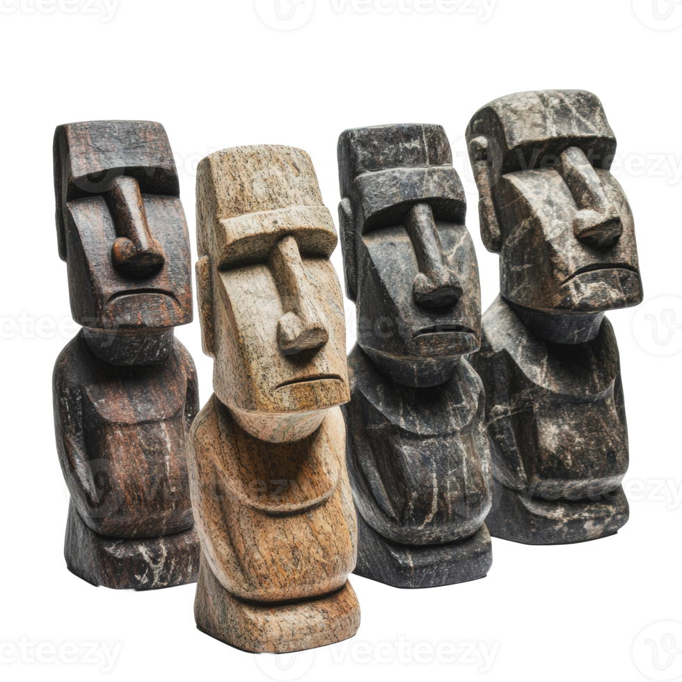 Wooden Moai statues displayed in a row png