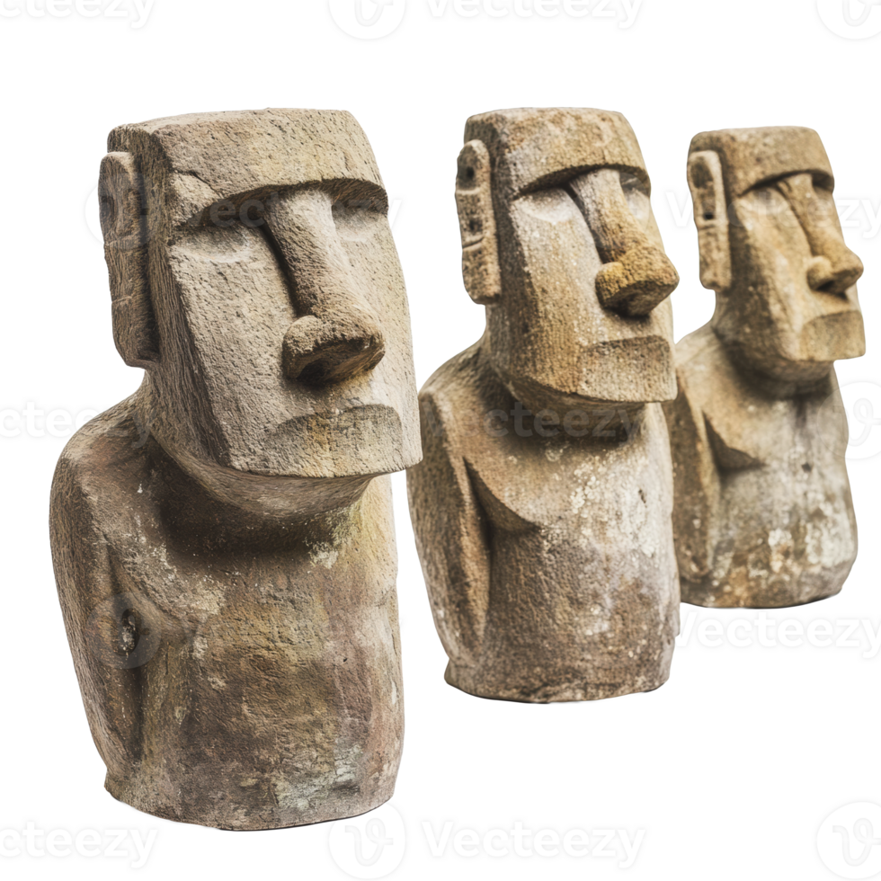 Ancient moai statues from Easter Island on display png