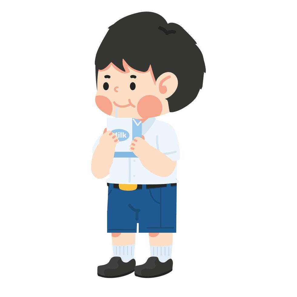 kid boy is drinking milk vector