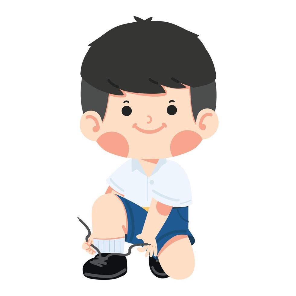 happy kid boy tie shoe shoelace vector