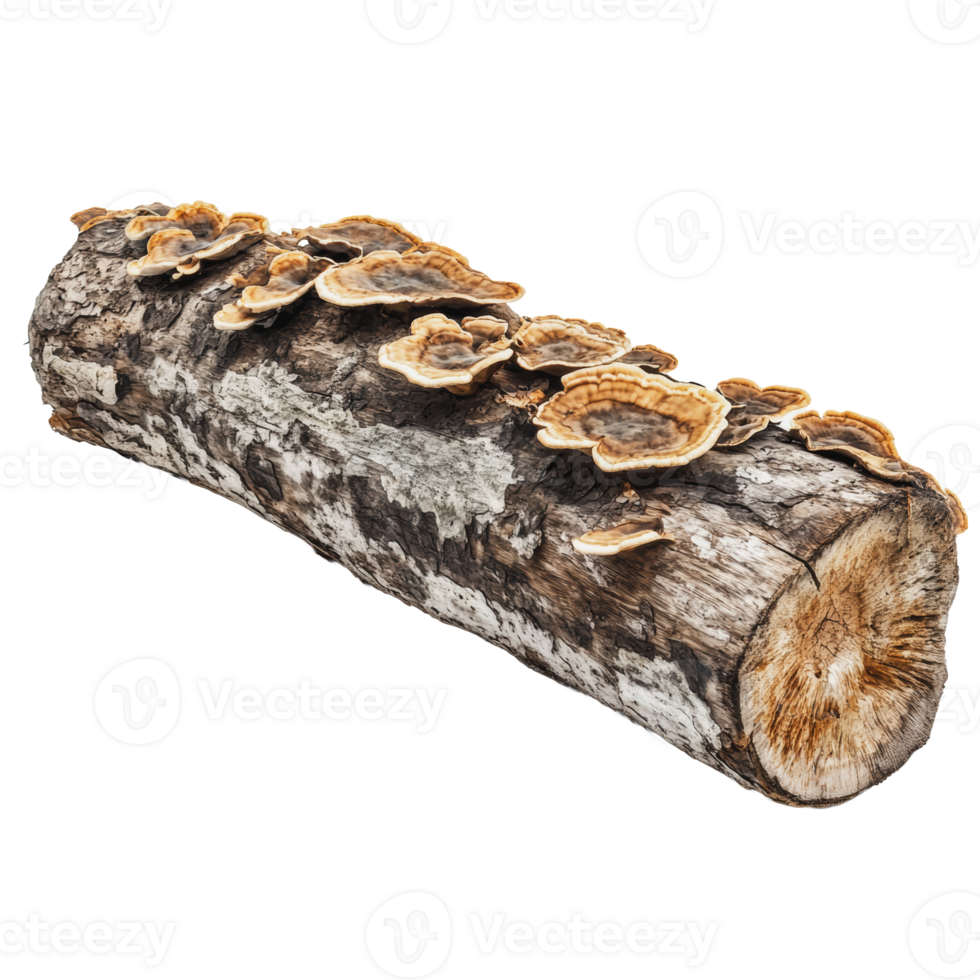 Wood log with mushrooms in natural setting png