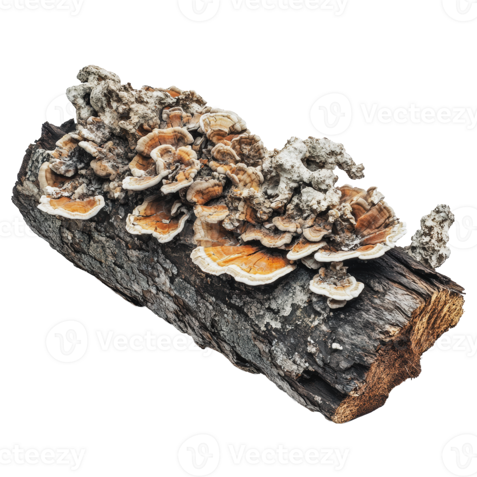 Colorful fungi growing on a log in nature png