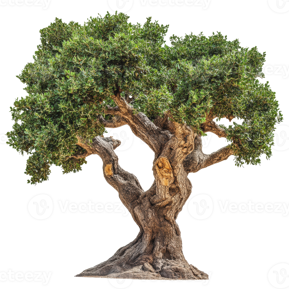 Gnarled ancient olive tree with lush leaves png