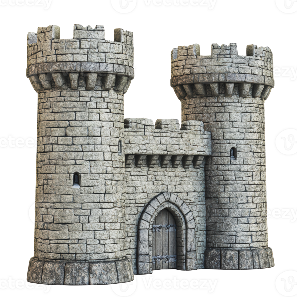 Stone fortress with two towers and an archway png