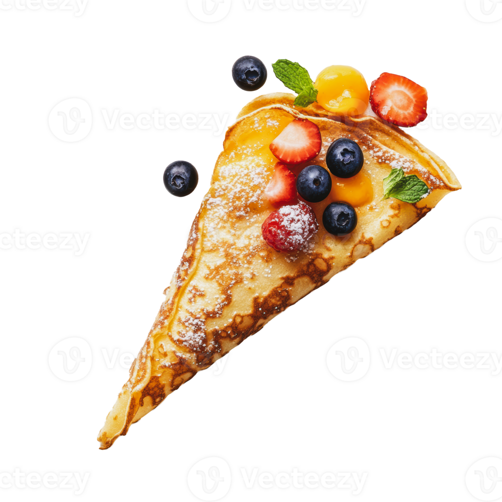 Delicious crepe topped with fresh fruit and mint png