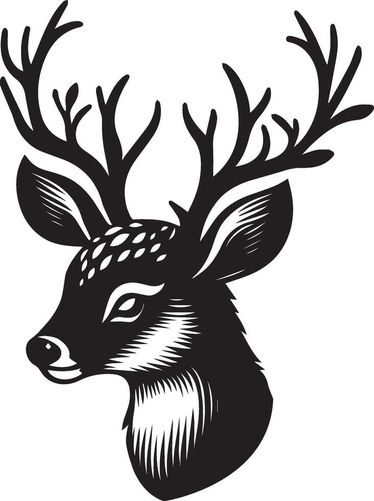 a black and white deer head with horns vector