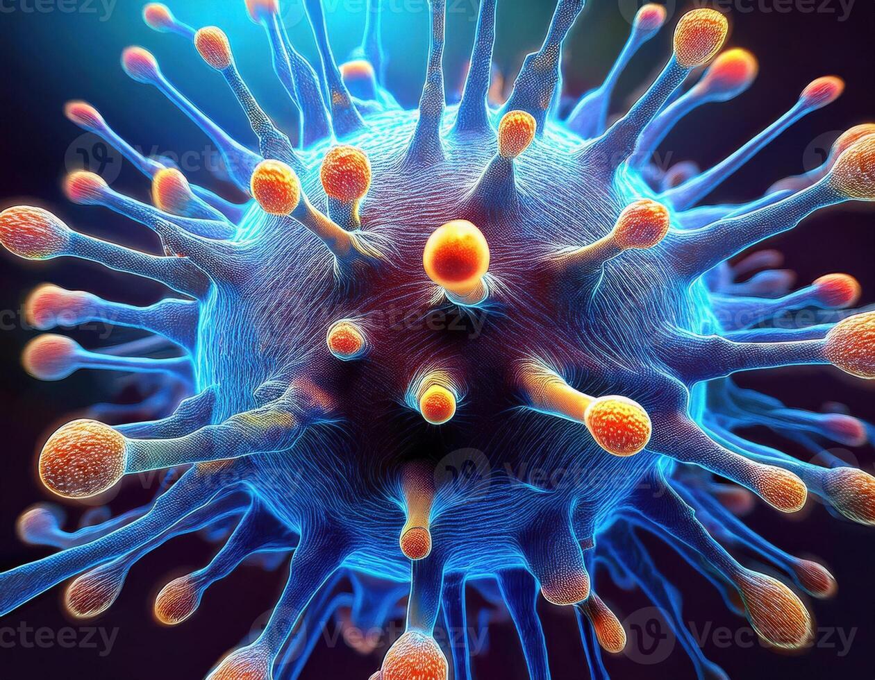 Microscopic Virus Cell Glowing Particles photo