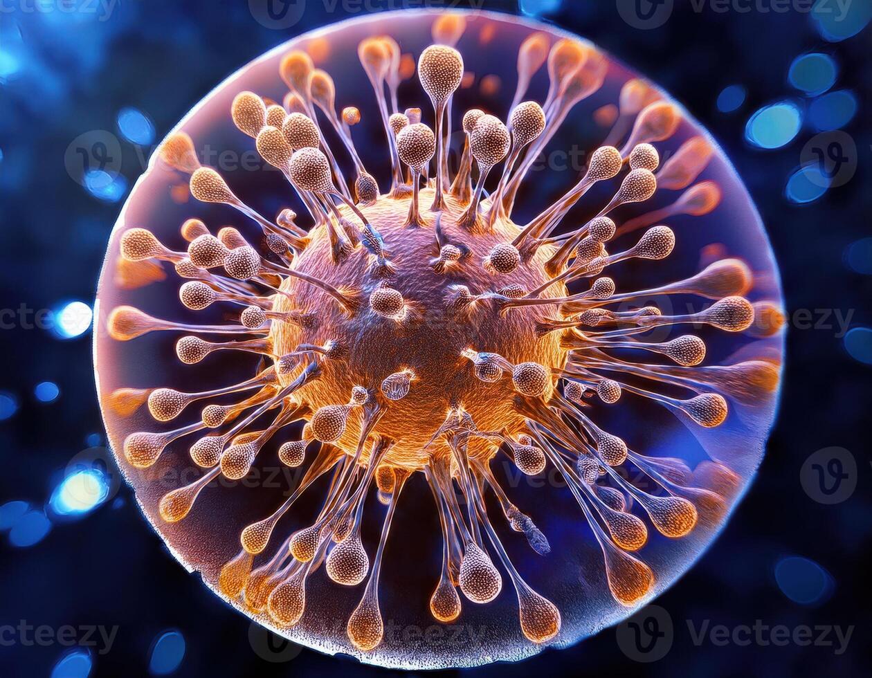 Microscopic Virus Cell Glowing Particles photo
