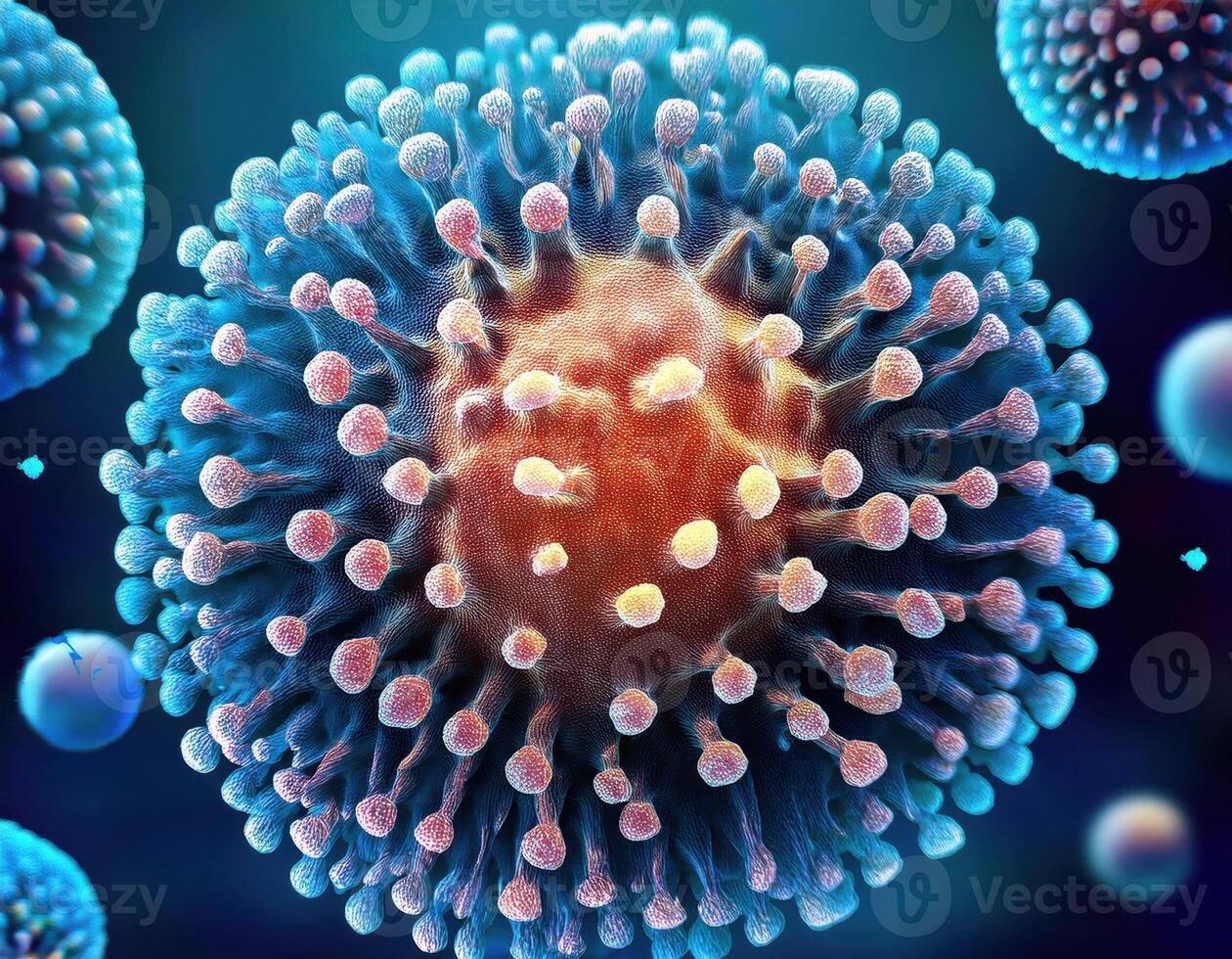 Microscopic Virus Cell Glowing Particles photo