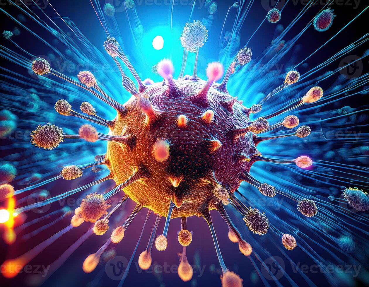 Microscopic Virus Cell Glowing Particles photo
