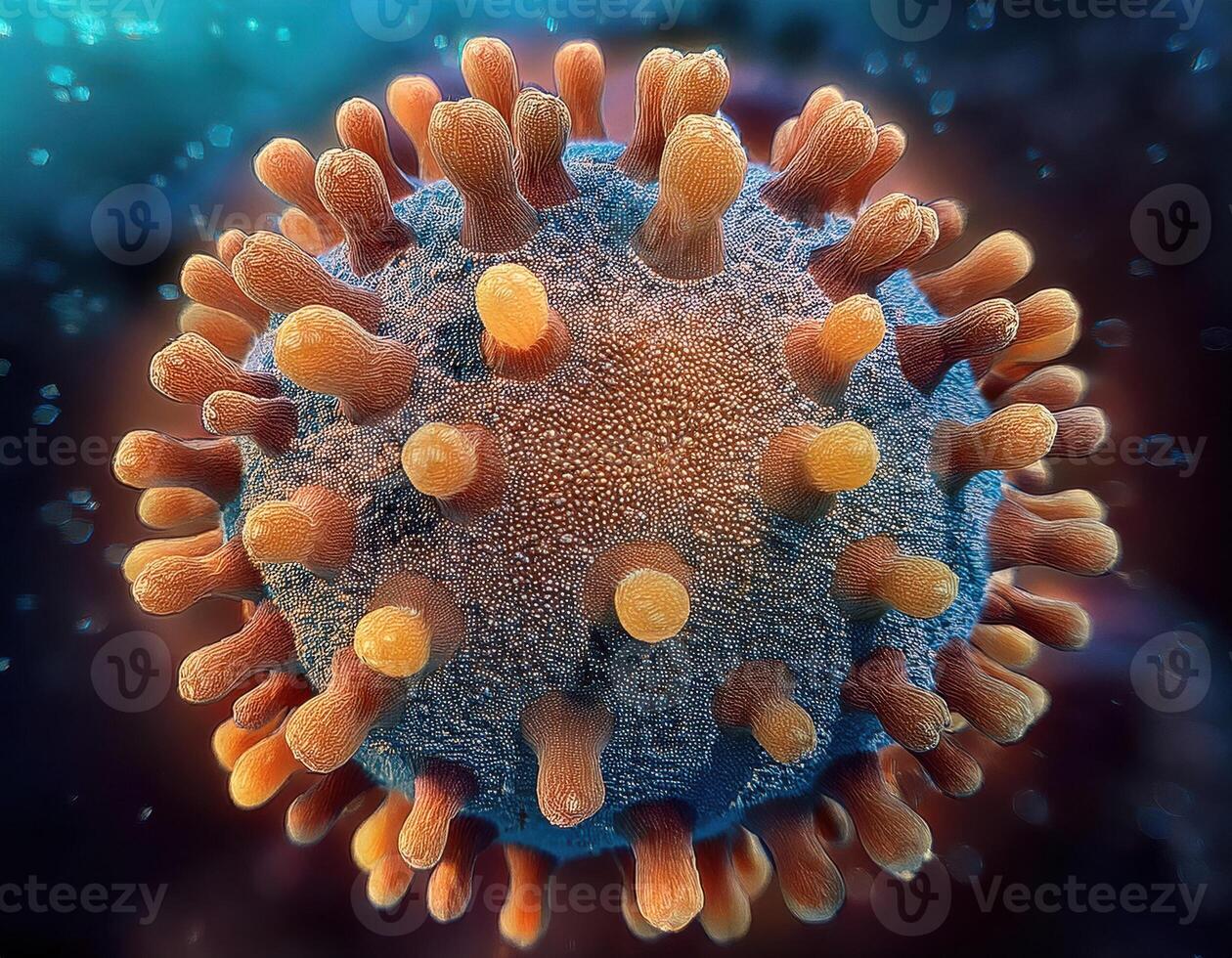 Microscopic Virus Cell Glowing Particles photo