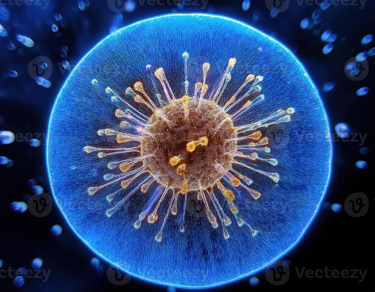 Microscopic Virus Cell Glowing Particles photo