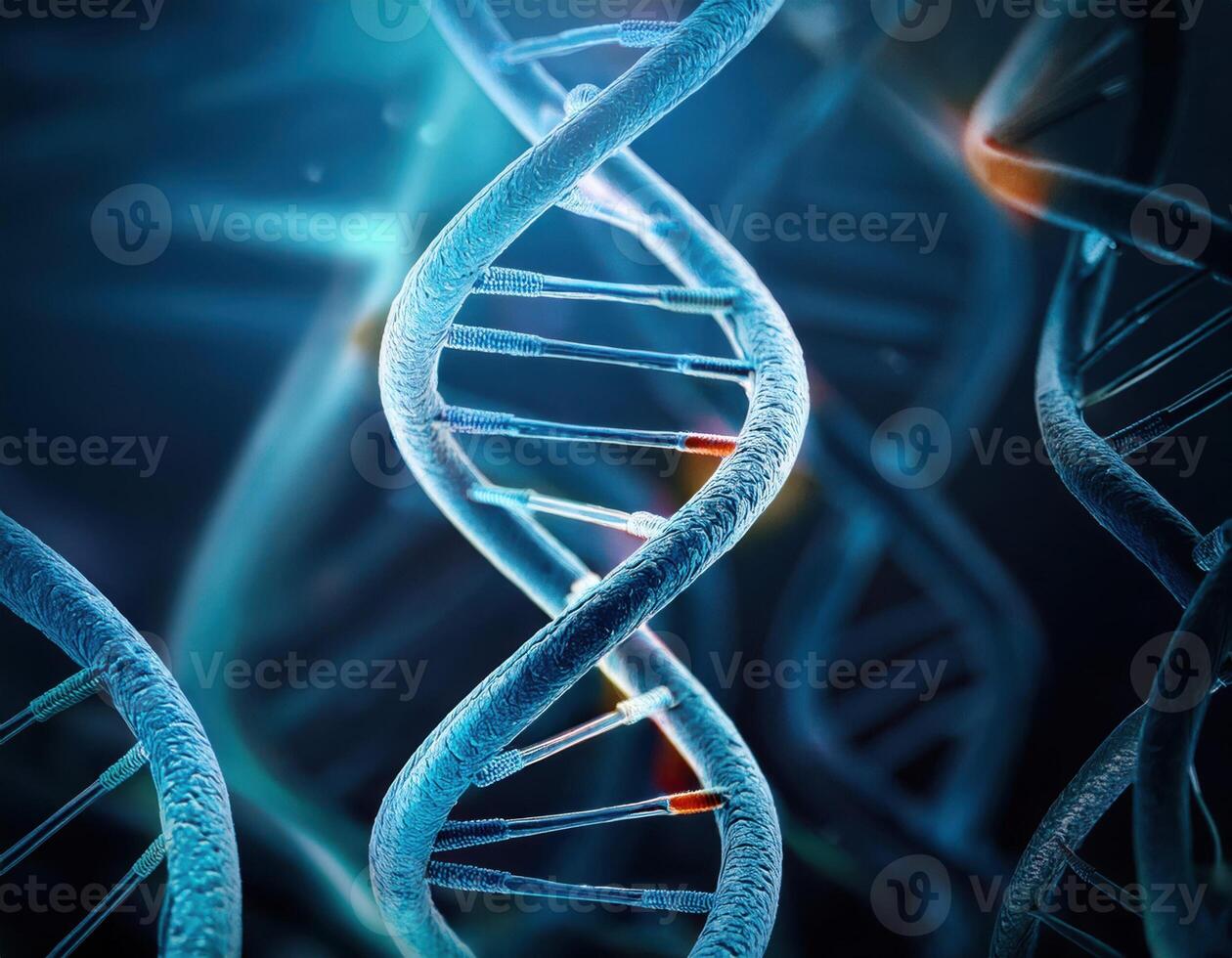 Glowing DNA Strands Close Up Genetic Mapping photo