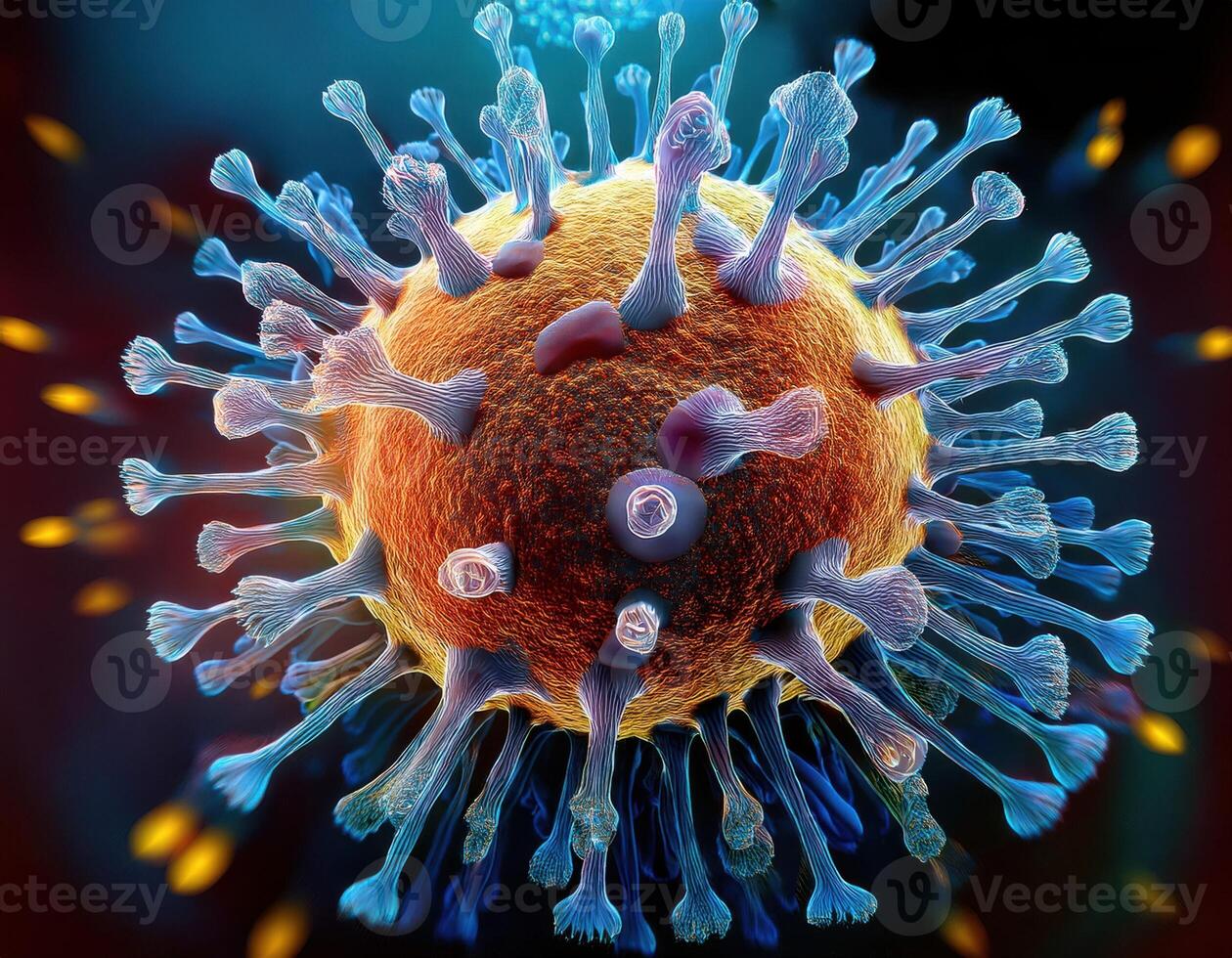 Microscopic Virus Cell Glowing Particles photo
