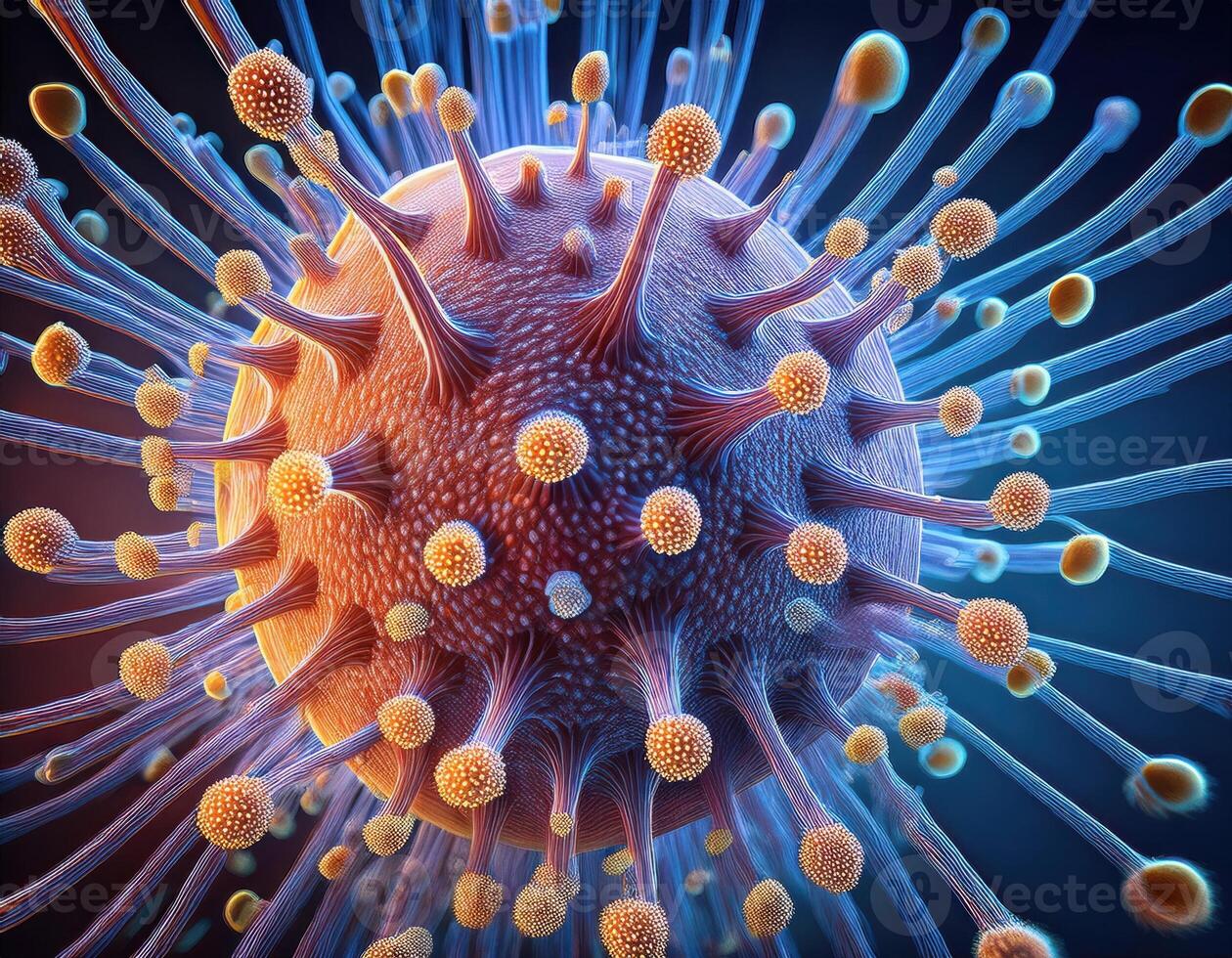 Microscopic Virus Cell Glowing Particles photo