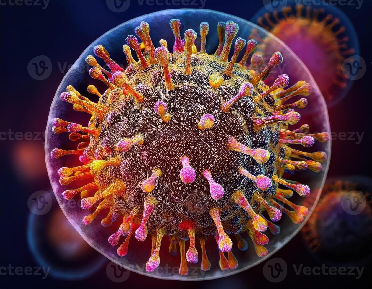 Microscopic Virus Cell Glowing Particles photo