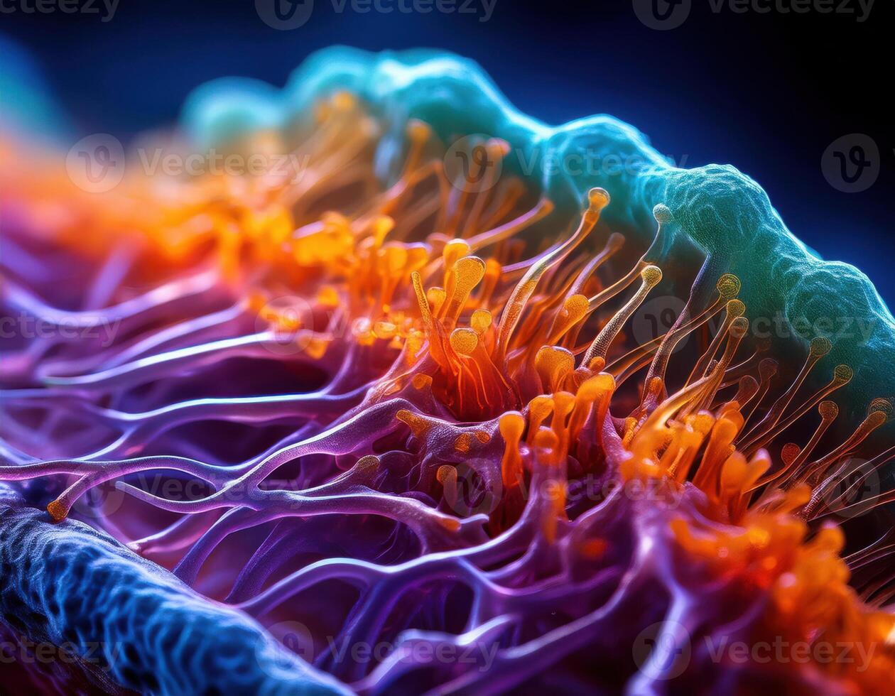 Microscopic Virus Cell Glowing Particles photo