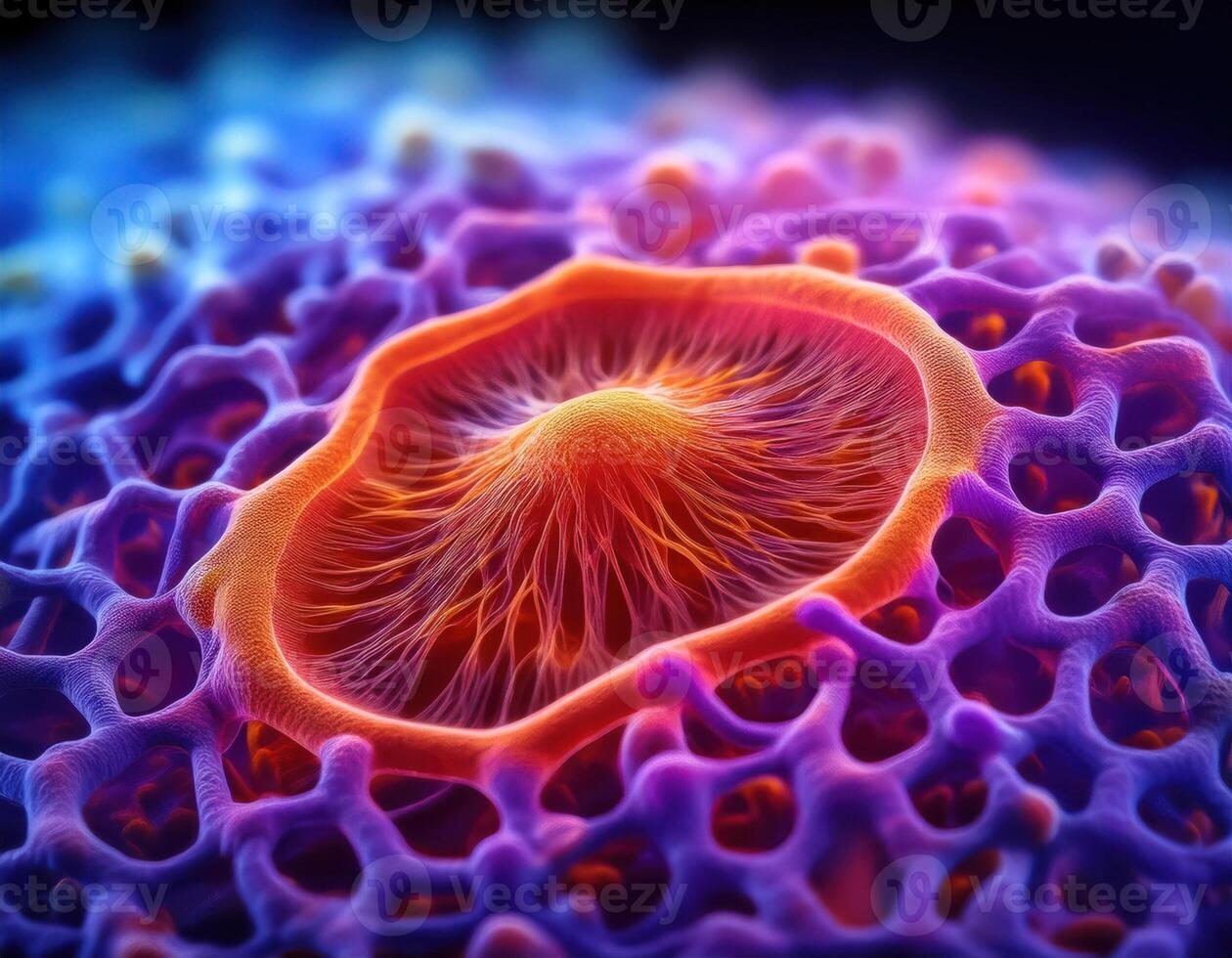 Microscopic Virus Cell Glowing Particles photo