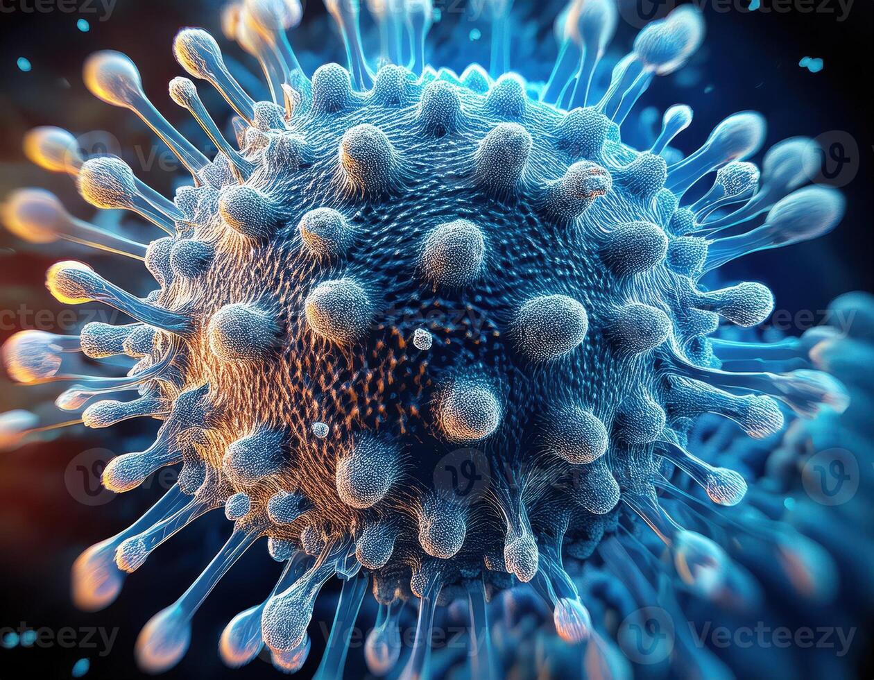 Microscopic Virus Cell Glowing Particles photo