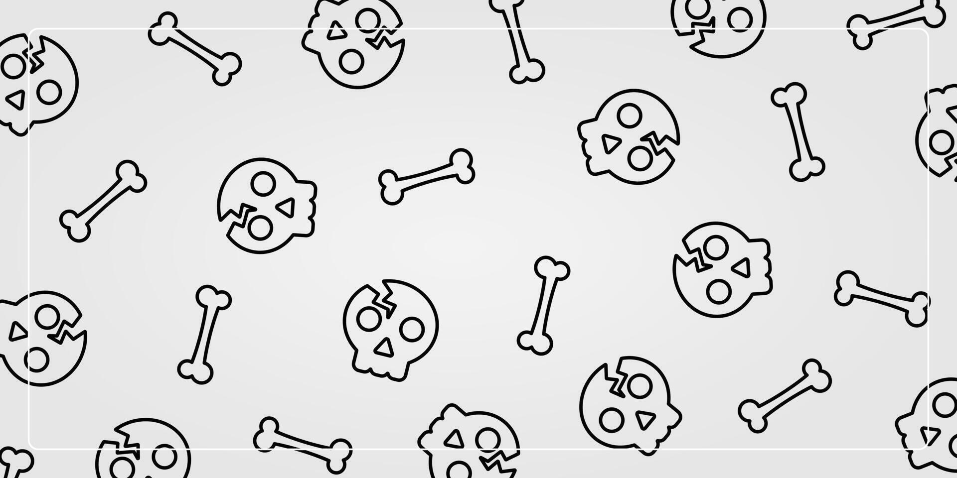 black and white background of halloween concept with skull and bones icons. design for banner, poster, greeting card, social media vector