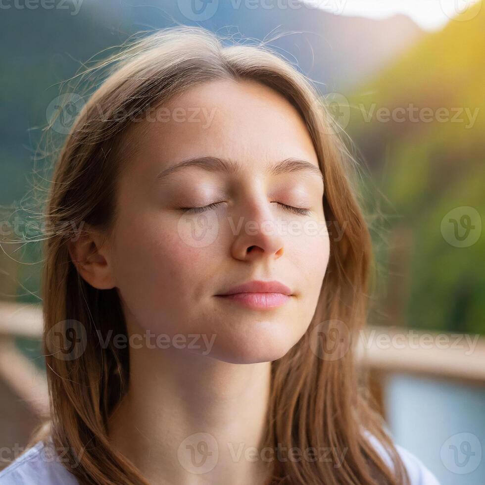 Back View Portrait with Mountainous Landscape photo
