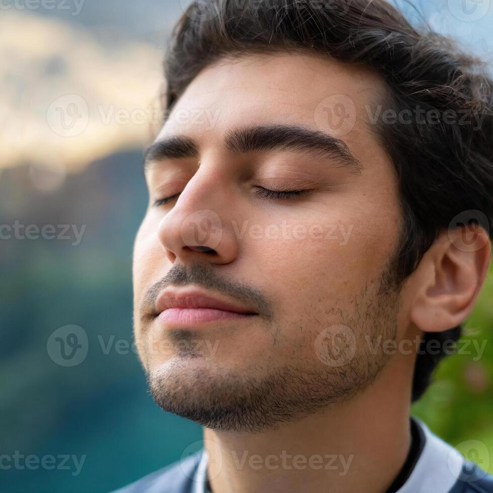 Back View Portrait with Mountainous Landscape photo